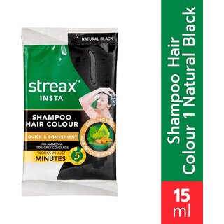 Streax Natural Black 1 Hair Colour - 7.5g+7.5ml
