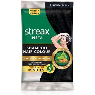                       Streax Natural Black Shampoo Hair Colour (7.5g+7.5ml)                                              