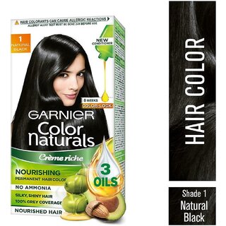                      Garnier Color Naturals Cream Hair Color, Natural Black (1) 70 ml + 60 g                                              