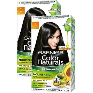                       Garnier Naturals Cream Hair Color, Natural Black - Pack Of 2 (130ml)                                              