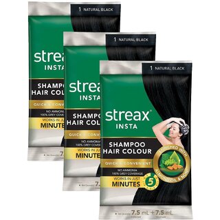 Streax Natural Black Hair Colour - Pack Of 3 (7.5g+7.5ml)