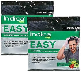 Indica Easy Shampoo Based Hair Colour Natural Black - Pack Of 2 (18ml)