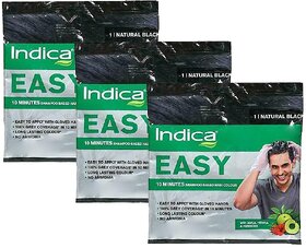 Indica Easy Shampoo Based Hair Colour Natural Black - Pack Of 3 (18ml)
