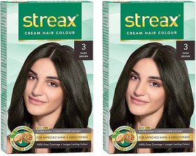 Streax Dark Brown 3 Cream Hair Colour - 50g+50ml (Pack Of 2)