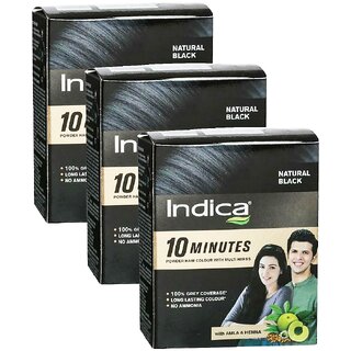                       Indica Natural Black PowderHerbal Hair Colour - Pack Of 3 (40g)                                              