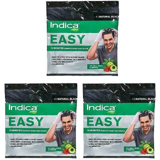 Indica Easy Natural Black Shampoo Based Hair Colour - 18ml (Pack Of 3)