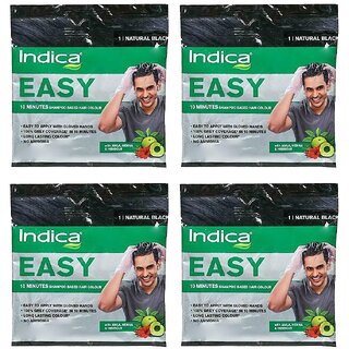 Indica Easy Natural Black Shampoo Based Hair Colour - 18ml (Pack Of 4)