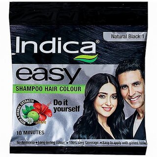                       Indica Easy Shampoo Based Hair Colour 1 Natural Black (18ml)                                              