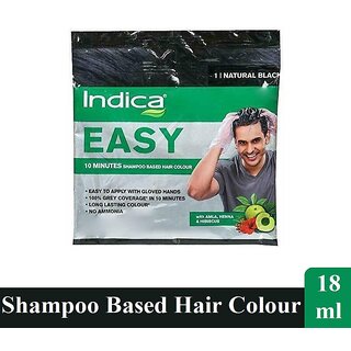                       Indica Easy Shampoo Based Hair Colour Natural Black - Pack Of 1 (18ml)                                              