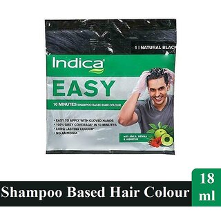 Indica Easy Shampoo Based Hair Colour Natural Black - Pack Of 1 (18ml)