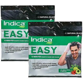                       Indica Easy Shampoo Based Hair Colour Natural Black - Pack Of 2 (18ml)                                              