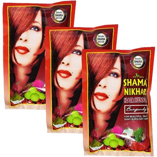 Shama Nikhar Burgundy Henna Hair Colour - Pack Of 3 (50g) Shama Nikhar Burgundy Henna Hair Colour - Pack Of 3 (50g)