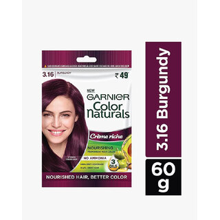 Garnier Color Naturals Crme Riche Hair Color, Burgundy (3.16) 30ml + 30g Garnier Color Naturals Crme Riche Hair Color, Burgundy (3.16) 30ml + 30g