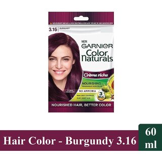                       Garnier Color Naturals Crme Riche Hair Color, Burgundy - Pack Of 1 (60ml)                                              