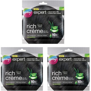 Godrej Rich Creme Natural Black 1.0 Hair Colour - 20g+20ml (Pack Of 3)