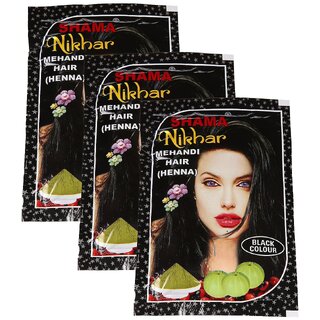                       Shama Nikhar Black Coloured Hair Mehandi For Unisex - Pack Of 3 (45g)                                              