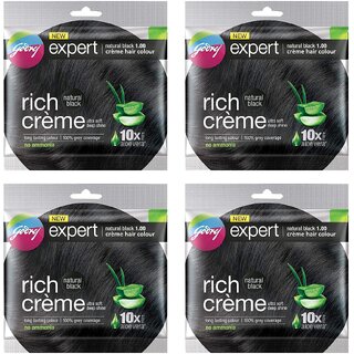                       Godrej Rich Creme Natural Black 1.0 Hair Colour - 20g+20ml (Pack Of 4)                                              