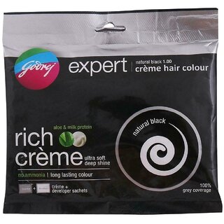                       Godrej Natural Black 1.0 Creme Hair Colour - Pack Of 1 (20g+20ml)                                              