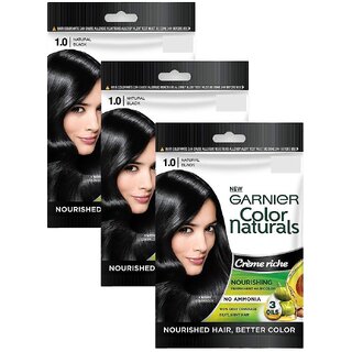                       Garnier Naturals Creme Hair Color, Deep Black - Pack Of 3 (40ml)                                              