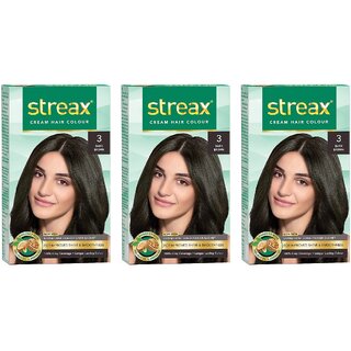 Streax Dark Brown 3 Cream Hair Colour - 50g+50ml (Pack Of 3)