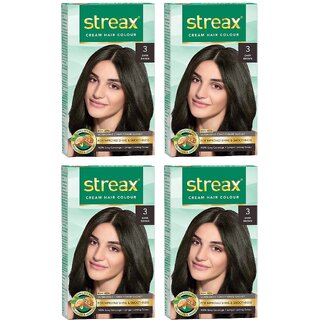 Streax Dark Brown 3 Cream Hair Colour - 50g+50ml (Pack Of 4)