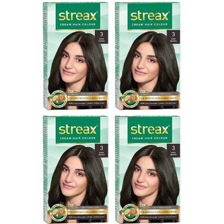                       Streax Dark Brown 3 Cream Hair Colour - 50g+50ml (Pack Of 4)                                              