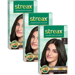                       Streax Dark Brown Hair Colour - Pack Of 3 (50g+50ml)                                              