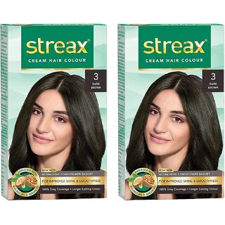                       Streax Dark Brown 3 Cream Hair Colour - 25g+25ml (Pack Of 2)                                              