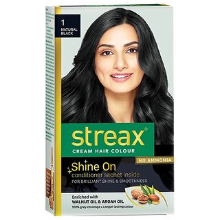                      Streax Natural Black 1 Cream Hair Colour - 25g+25ml                                              