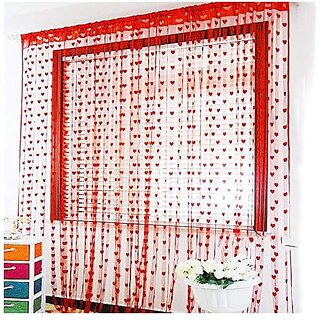 Thriftkart Red String Net Heart Design Door Window Curtain for Home Office Decoration (6 Feet Set of 2)