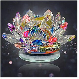                       Thriftkart Glass Lotus Crystal Figurine for Home Decor (Standard Multicolor 1 Piece)                                              