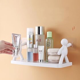 Thriftkart Bathroom Wall Mounted Shelf Plastic Self Adhesive with 2 Stickers (White)