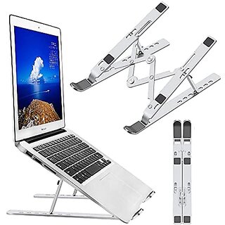                       Thriftkart Adjustable Aluminum Foldable Portable Laptop Stand Holder Riser Computer Notebook Stands Compatible with All Laptops and Tablets (Silver)                                              