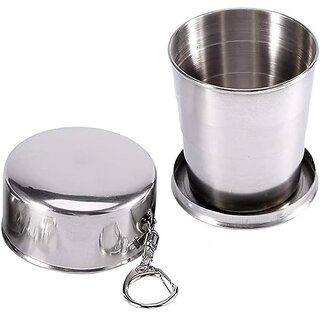 Thriftkart Stainless Steel Folding Glass Travel Mug Cup Glass/Camping Water Glass/Collapsible Shot Glass/Expandable Shot Glass - 150 ML| Leakproof Steel Glass for Outdoor Travelling