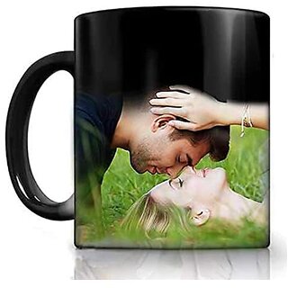                       Thriftkart Customized Personalized Black Colour Changing Magic Coffee Mug with Photo Name Text Logo Gifts for Brother Sister Mom Dad (325 ml)                                              