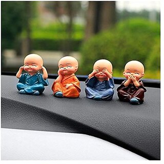                       Thriftkart Polyresin Small Baby Monk Buddha Showpiece Car Dash Living Room Office Decoration (Multicolour 4 Baby Monk Without Hat)                                              