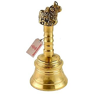 Spherulemuster Brass Nandi Face Bell/ Ghanti for Pooja Worship | Puja Ghanti Bell for Home Pooja (Gold)