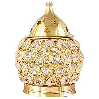                       Spherulemuster Brass Crystal Matki Diya||Glass Diya||Table Lamp||Oil Lamp|| for Pooja Home Decorative                                              