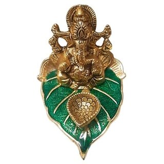                       Spherulemuster Ganesh Puja Deepak on Green Patta for Pooja and Gift ||Home Decor||                                              