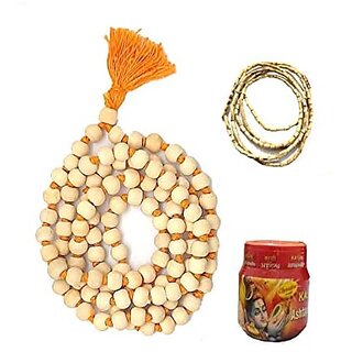                       Spherulemuster Tulsi Mala (108+1) Beads Orange Thread with Chandan Tika                                              