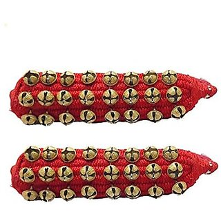                       Spherulemuster Brass Ghungroo with 3 Line Cushion Pads (24+24)| Bell Ghungru 3 Line (Red)                                              