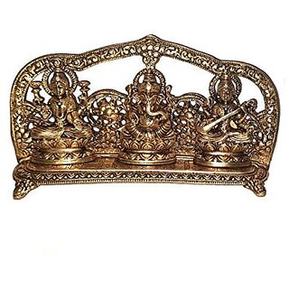                       Spherulemuster Metal Laxmi Ganesh Saraswati Idol Antique Colour| Gift for Diwali Designer Figures Home Puja Showpiece Brass Color Statue Table Decor Decorative Showpiece                                              