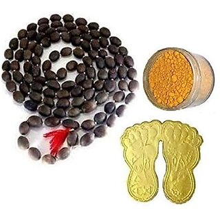                       Spherulemuster Kamal Gatta (Lotus Seeds) 108 Beads Mala with Laxmi Charan Paduka (Set of 3)|Free Chandan Tika|                                              