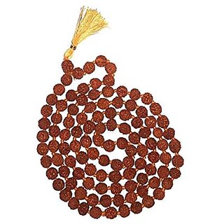                       Spherulemuster Rudraksha 5 Mukhi (108+1) Beads(10 mm) with Chandan Tika                                              