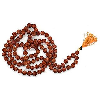                       Spherulemuster Rudraksha 5 Mukhi (108+1) Beads with Kanti Mala (Orange Thread 6mm)                                              