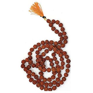                       Spherulemuster Rudraksha 5 Mukhi (108+1) Beads with Kanti Mala (Orange Thread 7mm)                                              