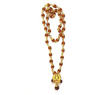 Spherulemuster Nickel and Brown Wood Kavach Rudraksha Trishula Damru Pendant Mala with Kalawa Spherulemuster Nickel and Brown Wood Kavach Rudraksha Trishula Damru Pendant Mala with Kalawa