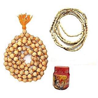 Spherulemuster Tulsi Mala (10mm) Beads with Ashtgandh Chandan Tika with Kanthi Mala