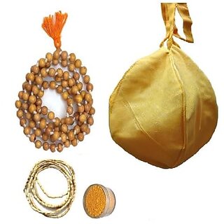                       Spherulemuster Tulsi Jap Mala (108+1) Beads (10 mm) with Cotton Gomukhi Bag with Kanthi Mala                                              
