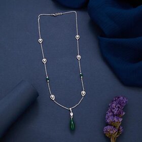 Crystal Silver Chain Green Drop Necklace